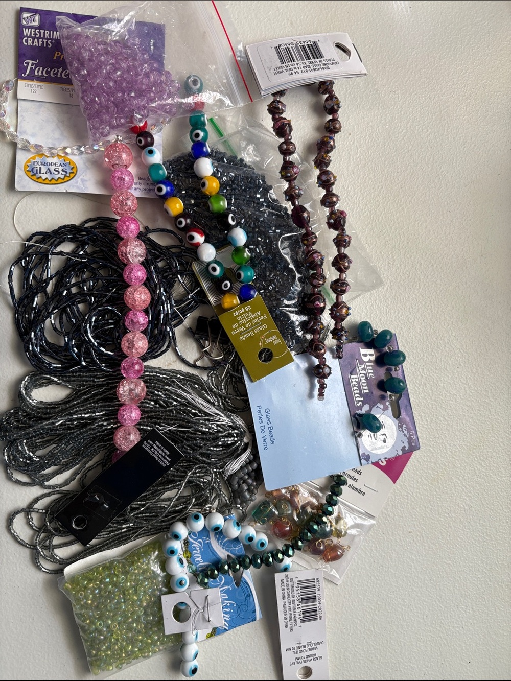 Mixed Beads for Necklace and Bracelet or Craft - Pink, Purple, Green, Black